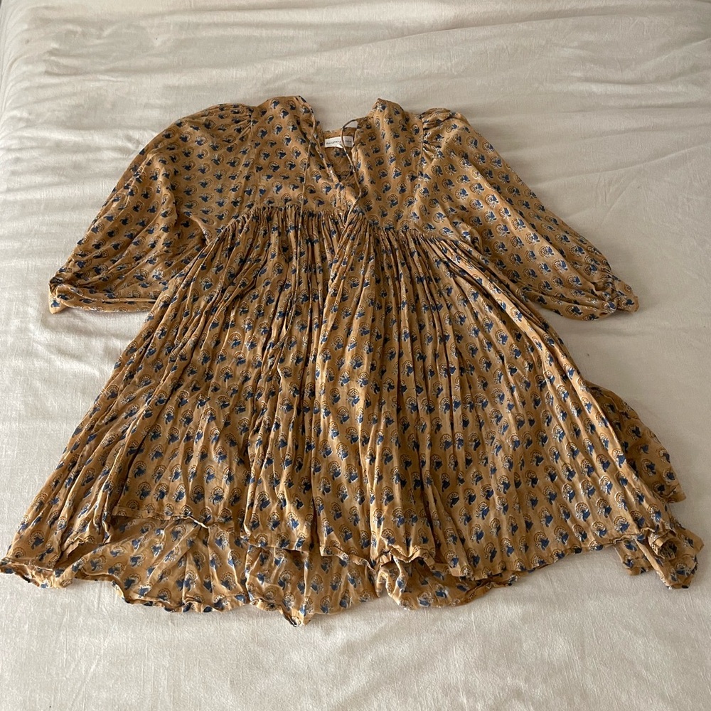 Daughters of India Kyra Mini Dress Mustard and Blue Floral L